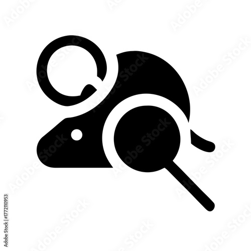 Illustration of a mouse being examined with a magnifying glass isolated