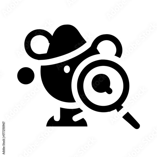 Illustration of a mouse being investigated with a magnifying glass isolated