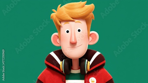 Cheerful animated character wearing headphones digital art fun environment playful viewpoint engaging concept for all ages