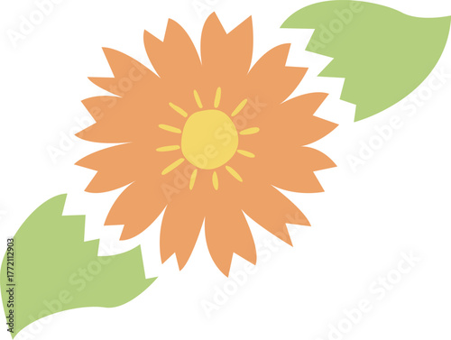 オレンジ色の満開の花と葉のイラスト