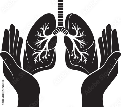 Protection and Care: A Symbolic Representation of Lungs: A conceptual representation of the human respiratory system, symbolized by lungs cradled within cupped hands, signifying health, care.