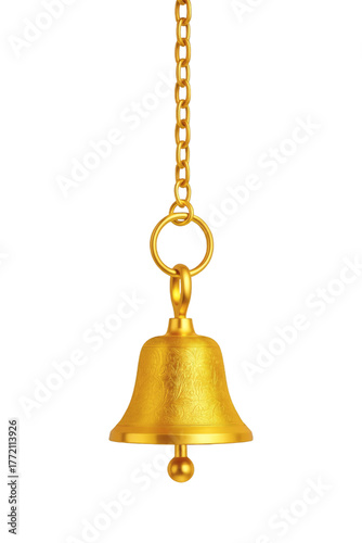 Golden hanging bell isolated on transparent background, temple and festival decoration
