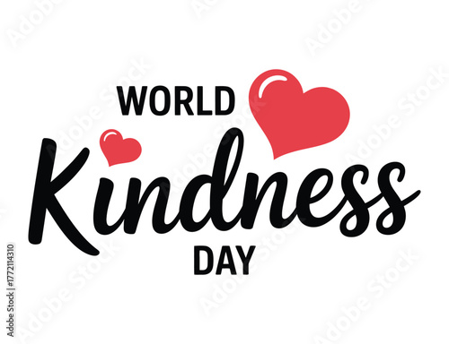 World Kindness Day Typography with Red Heart Love Vector Greeting.