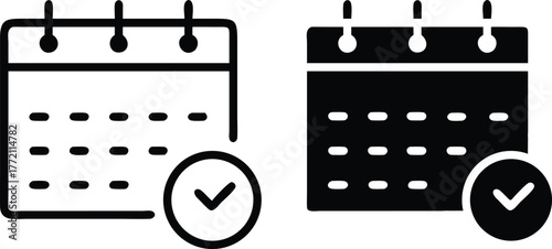 Calendar Check Icon Vector. Schedule Planner Reminder Symbol and Vector Silhouette..eps