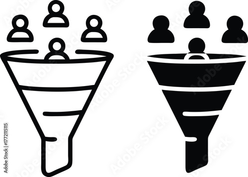 Lead Funnel Icons – Modern Outline and Solid Conversion Funnel Design for Marketing Analytics and Vector Silhouette..eps