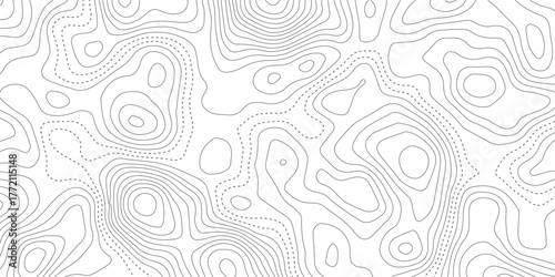Geography landscape Topo contour map on white background, Topographic contour lines. Seamless pattern with lines Topographic map. Geographic mountain relief diagram line wave carve pattern.	