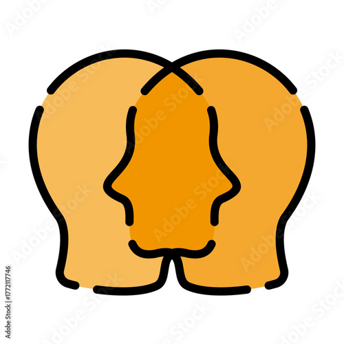 Mental health filled line color icon. Multiple personality illustration.