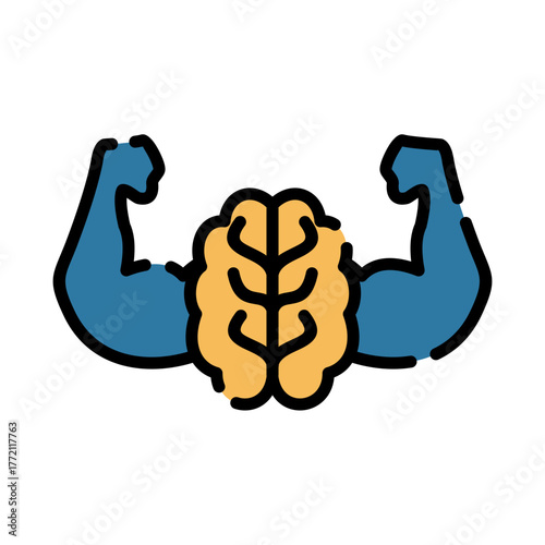 Mental health filled line color icon. Brain health illustration.