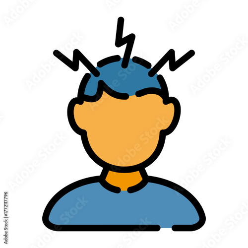 Mental health filled line  color icon.  Panic attack illustration.