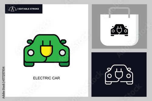 Electric car lineal color icon concept	