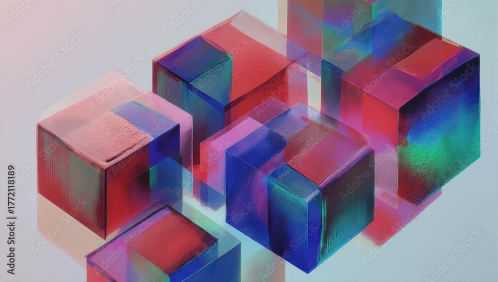Obraz premium Abstract Cubes with Vibrant Colors and Translucent Effects.