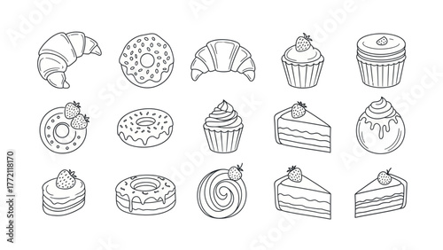 Sweet Delights: Hand-Drawn Vector Set of Pastries and Desserts for Creative Projects