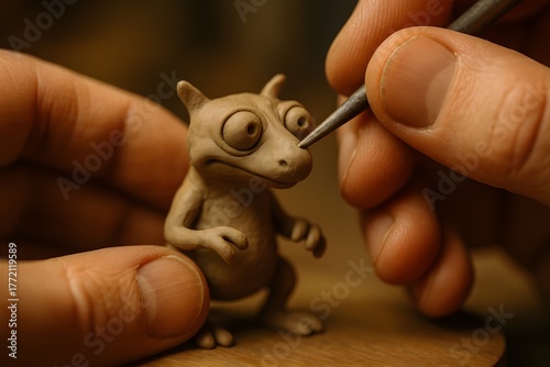 Close-up of Hands Sculpting a Whimsical Clay Creature