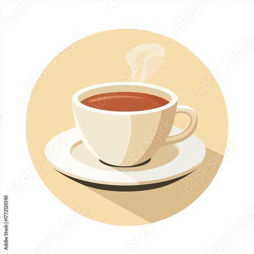 Flat vector illustration of a hot coffee cup icon with steam rising, designed in minimalist style. Simple geometric shapes and clean lines on a white background