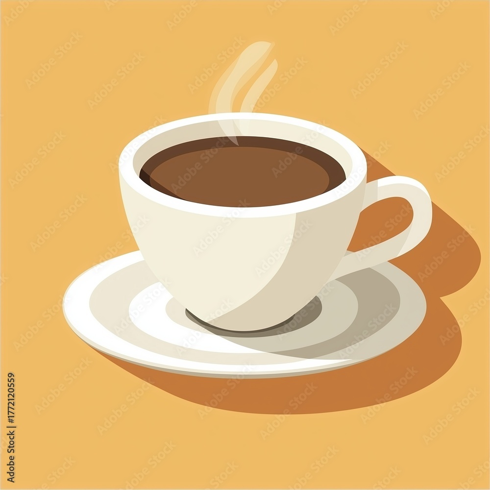 Obraz premium Flat vector illustration of a hot coffee cup icon with steam rising, designed in minimalist style. Simple geometric shapes and clean lines on a white background