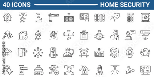 Home Security line editable icon set. Contain icons related to home security, house protection, smart house. Editable stroke. Vector illustration