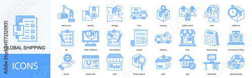 global shipping icon collection set. Containing quality control, order, fulfillment, list, Order Fulfillment icon.