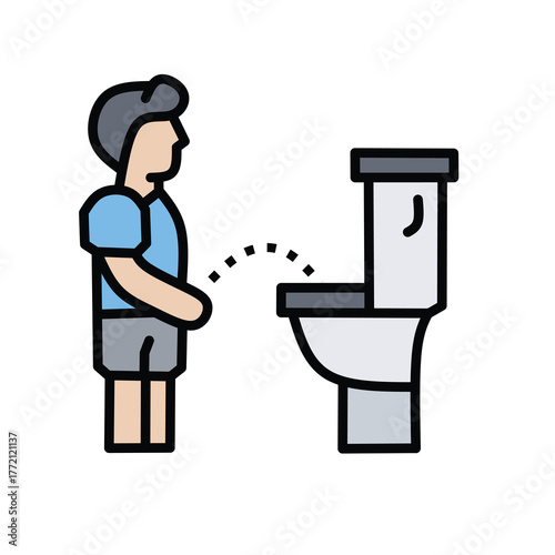 Man Using Toilet Icon Depicting Urination in Bathroom with Illustration for Hygiene and Sanitation