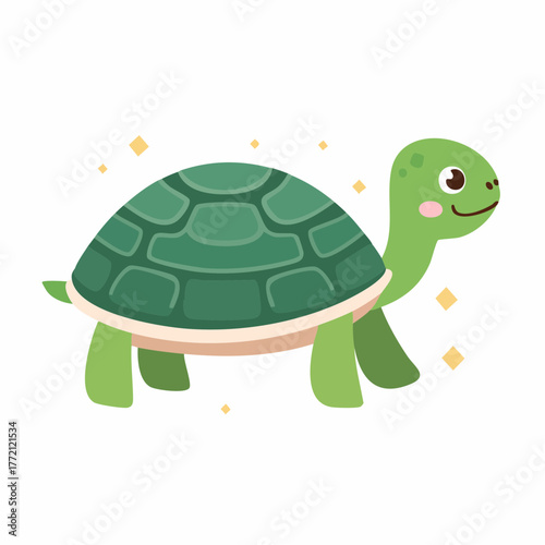 Cute green turtle animal with a shell isolated on white nature