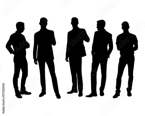 Collection of Diverse Male Silhouettes in Various Poses A Versatile Set of Black and White Human Figure Illustrations for Design Projects
