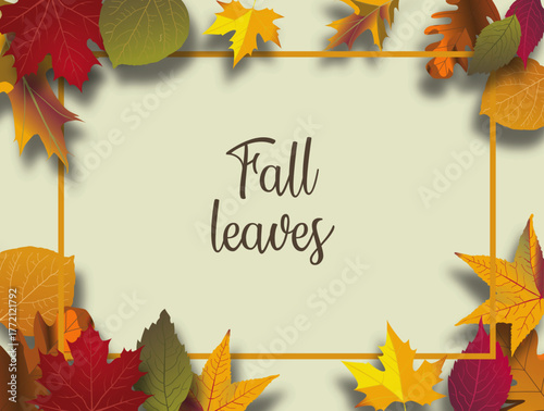 Hojas de otoño verdes, cafés y amarillas con texto y marco.ai