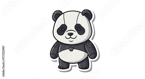 Cute cartoon robot panda standing confidently in a modern, sleek outfit, ready for adventure and innovation.