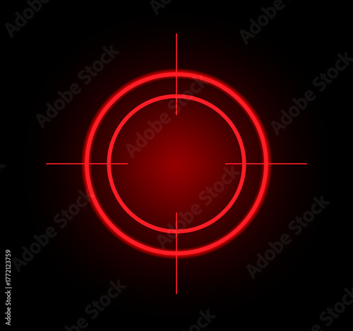 Luminous red crosshair in a digital dark environment