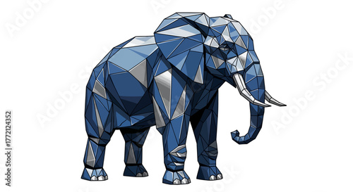 Stunning geometric blue elephant sculpture symbolizing strength and modern design, perfect for impactful visuals.