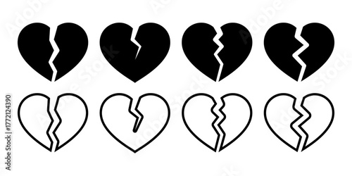 Broken Heart Black Icon Bundle for Sad Love and Valentine Concept