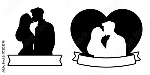 Couple Kissing Silhouette Black Icon Bundle for Romantic Valentine Concept