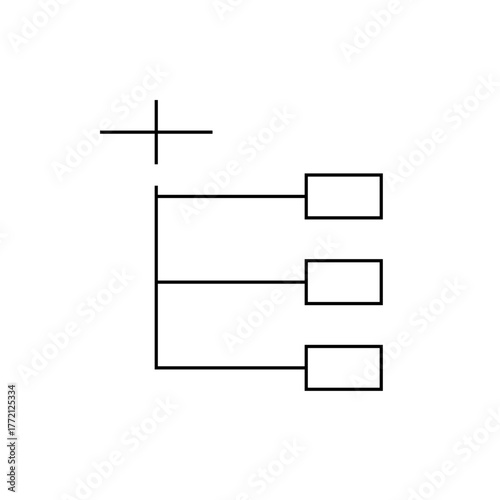 Illustration of a hierarchical structure with a plus symbol at the top and three rectangular boxes below linked