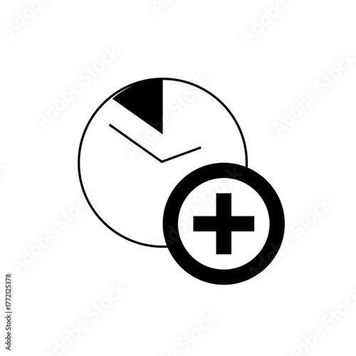 Clock icon with hands indicating time and a plus sign inside a circle next to the time symbol icon present