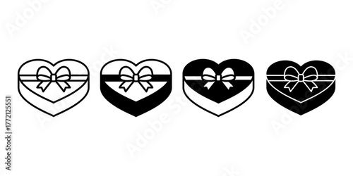 Heart Gift Box Black Icon Bundle for Valentine and Romantic Present Design