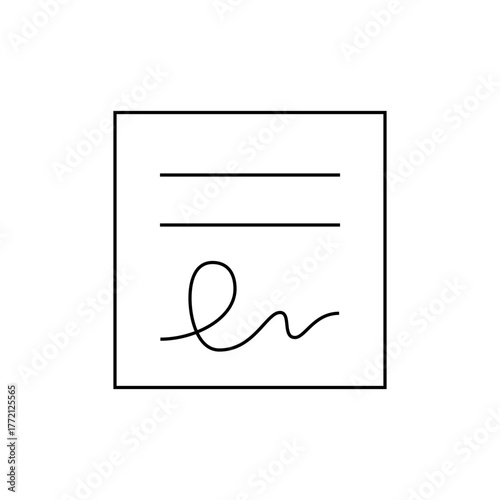 A document with two horizontal lines at the top and a signature at the bottom inside a square outline