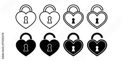 Heart Lock and Key Black Icon Bundle for Love and Valentine Concept