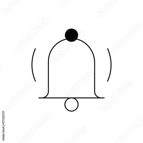 Illustration of a simple ringing bell with a circular clapper and sound waves emanating from the sides