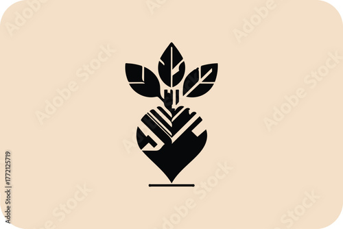 Abstract stylized plant sprout with leaves on a muted background
