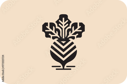 Stylized black silhouette of a beetroot with leafy greens