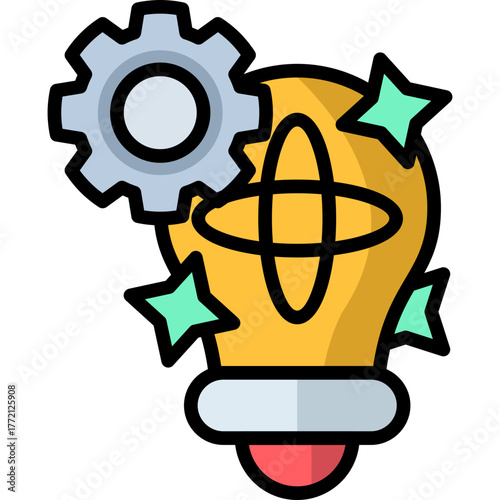Lineal Color Innovation Icon – Bright Light Bulb and Gear Representing Creative Technology Idea