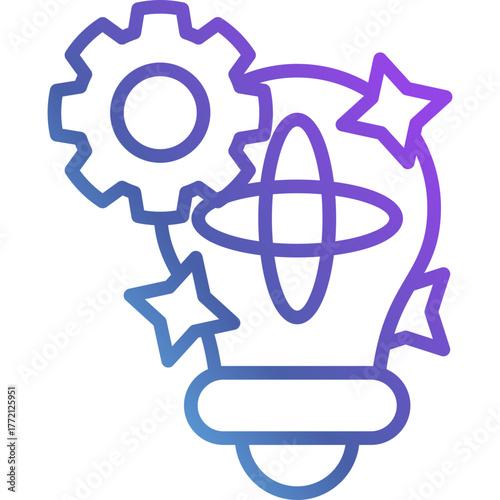 Gradient Line Innovation Icon – Modern Creative Idea and Gear Symbol for Technology Concepts