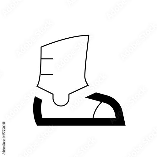 Illustration of a boot with a thick sole and a white upper part with horizontal lines on the side portion