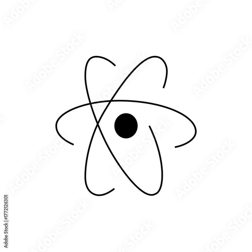 Illustration of an atom with a central nucleus and three orbiting electrons in a simplified model view