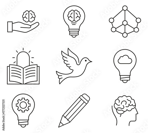 Creativity Icon Set. Innovation, Ideas, Artistic, Ideas, Art and Design Concept