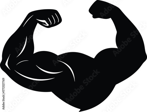 Muscle arm silhouette vector isolated white background, Bodybuilder silhouette vector design