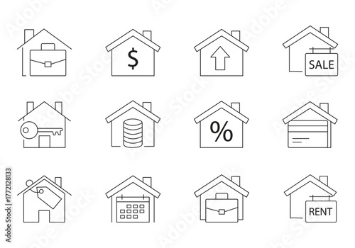 Set of House Rent Icon. Mortgage, Apartment, Rental, Investment, Architecture Symbol Vector