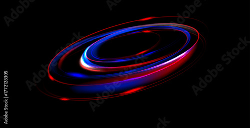 Neon rings set. Vector illustration of neon rings on dark background. Abstract vector fire circles, sparkling swirls and energy light spiral frames, neon blurry light circles at motion