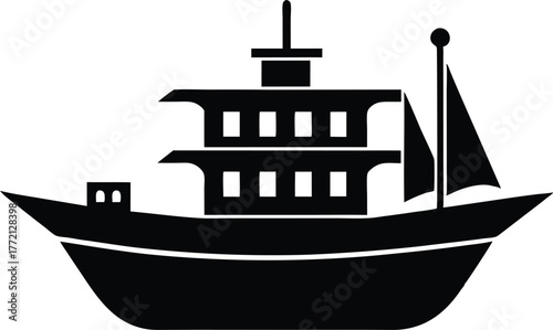 Ship Silhouette, pirate ship silhouette, pirate ship isolated on white background