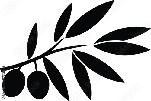 Olive branch with leaves and ripe olives black silhouette vector, Drawing olives branch silhouette decor vector illustration
