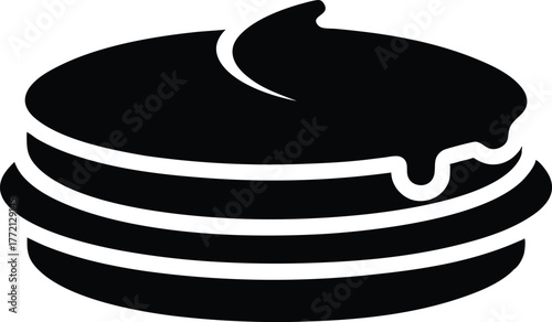 Stack of four pancakes served one on top of the other black silhouette illustration on white background