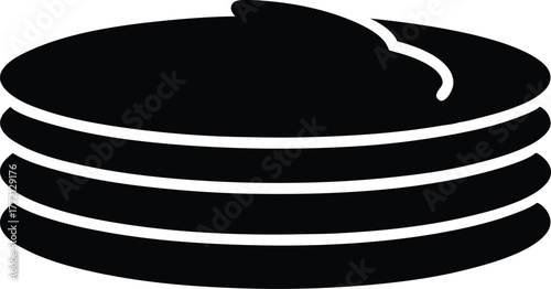 Stack of four pancakes served one on top of the other black silhouette illustration on white background